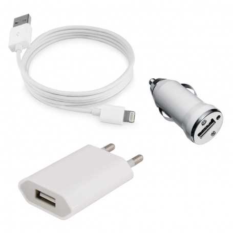 Kit chargeur iPhone Lightning 3 en 1 : USB, Secteur, & Chargeur
