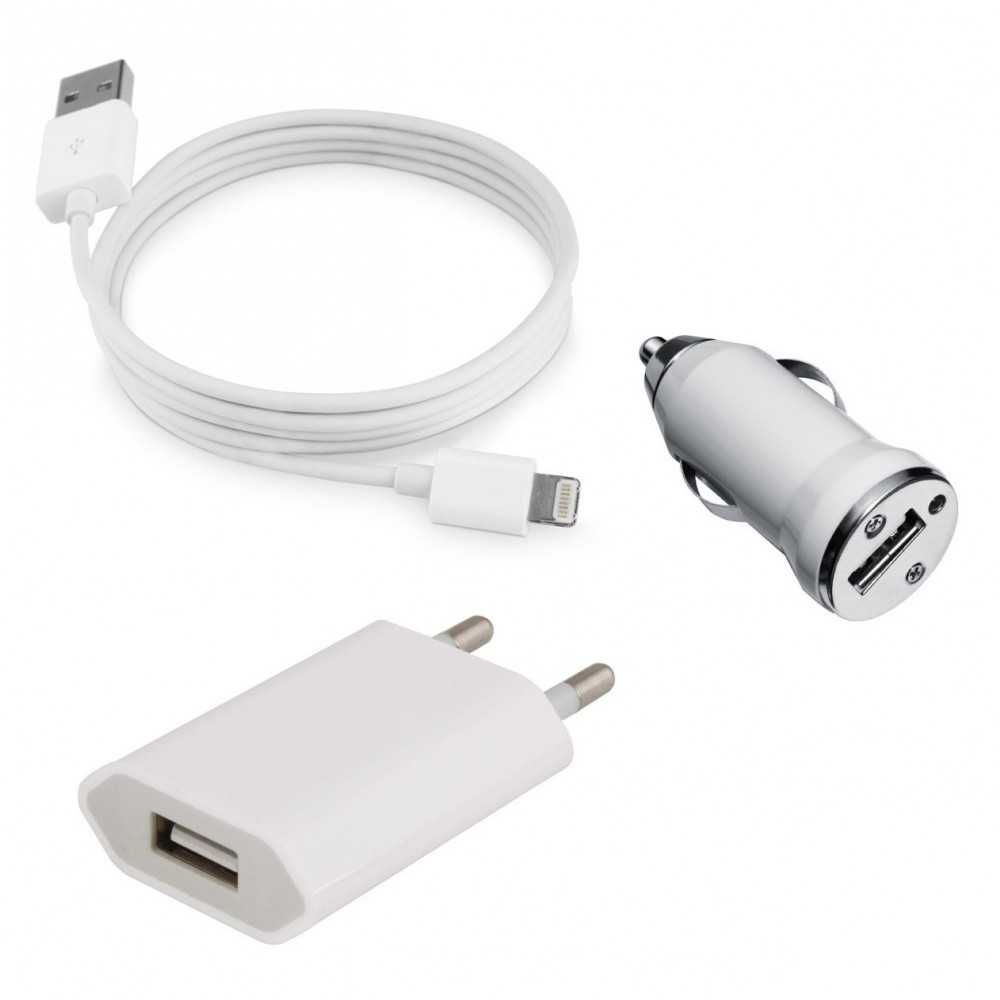 Kit chargeur iPhone Lightning 3 en 1 : USB, Secteur, & Chargeur Voiture  iPhone